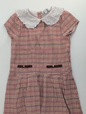 Janie and Jack Red and White Houndstooth Dress with Peter Pan Collar